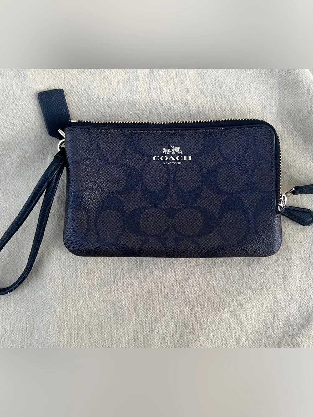 Coach Navy and Black Signature Card Pouch